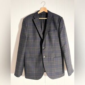 Mens gagliardi blazer wool cotton blend checkered plaid office interview